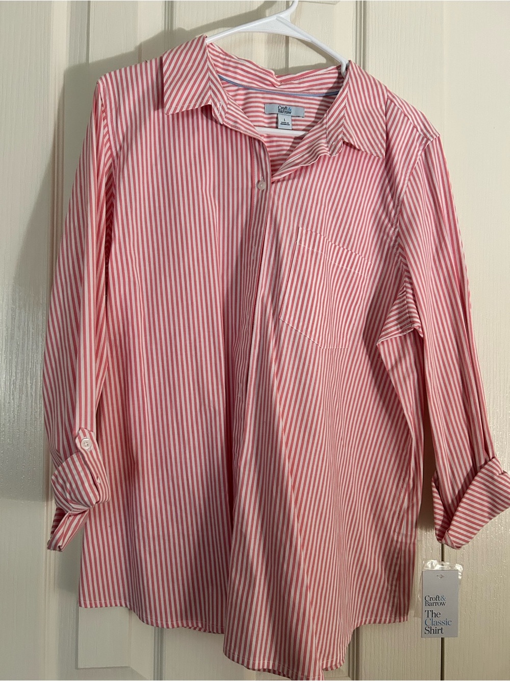 croft & barrow Pink and White Striped Button-Down Shirt